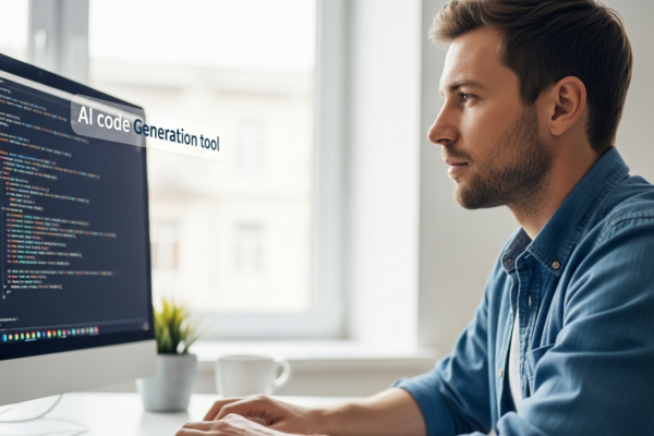 A man is using AI software to generate code on a computer.