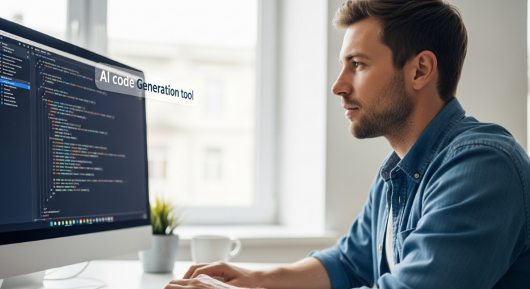 A man is using AI software to generate code on a computer.