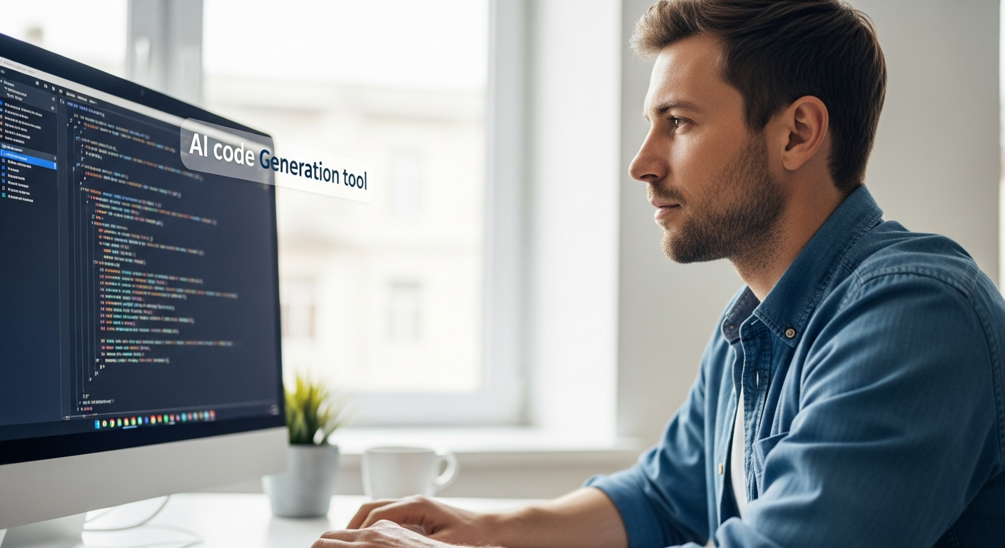A man is using AI software to generate code on a computer.