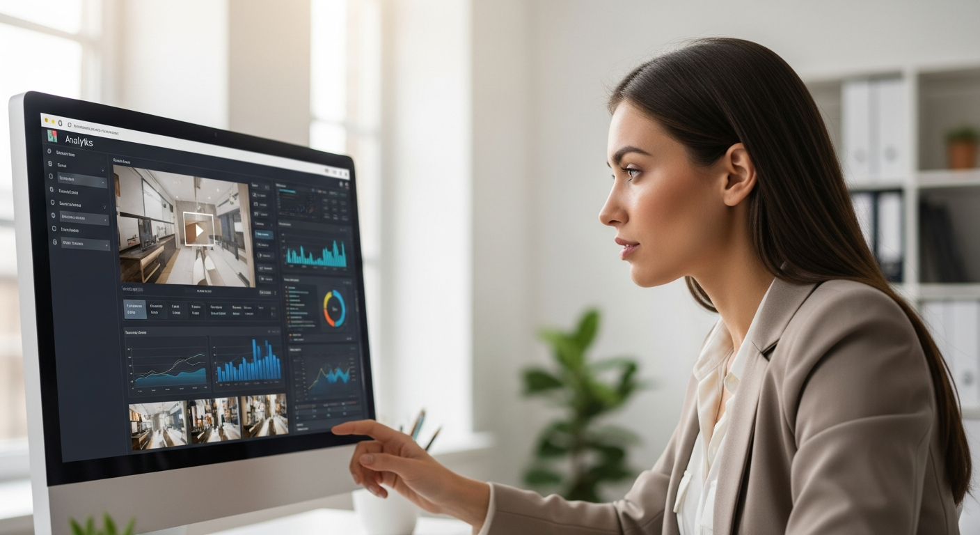 Woman analyzing video data on a computer screen
