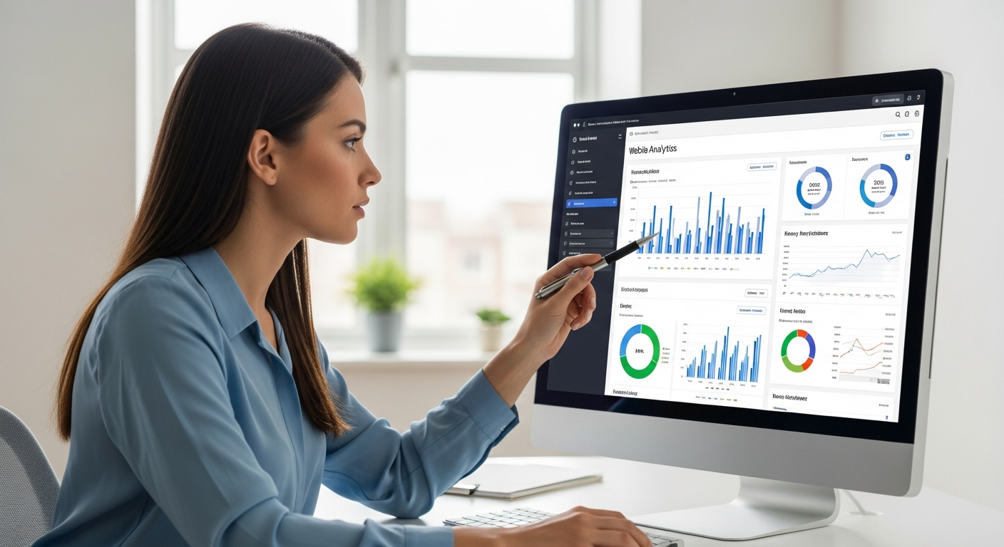 Woman analyzing website data on a computer screen