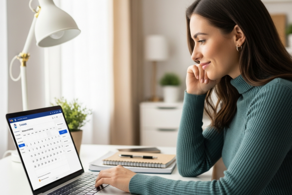 Woman using a calendar app on her laptop