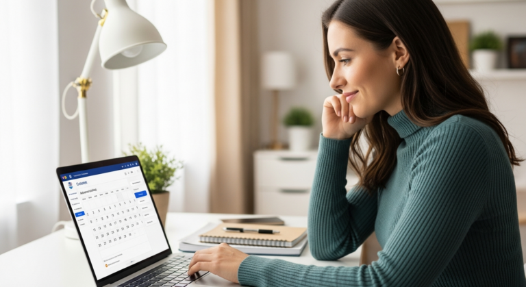 Woman using a calendar app on her laptop