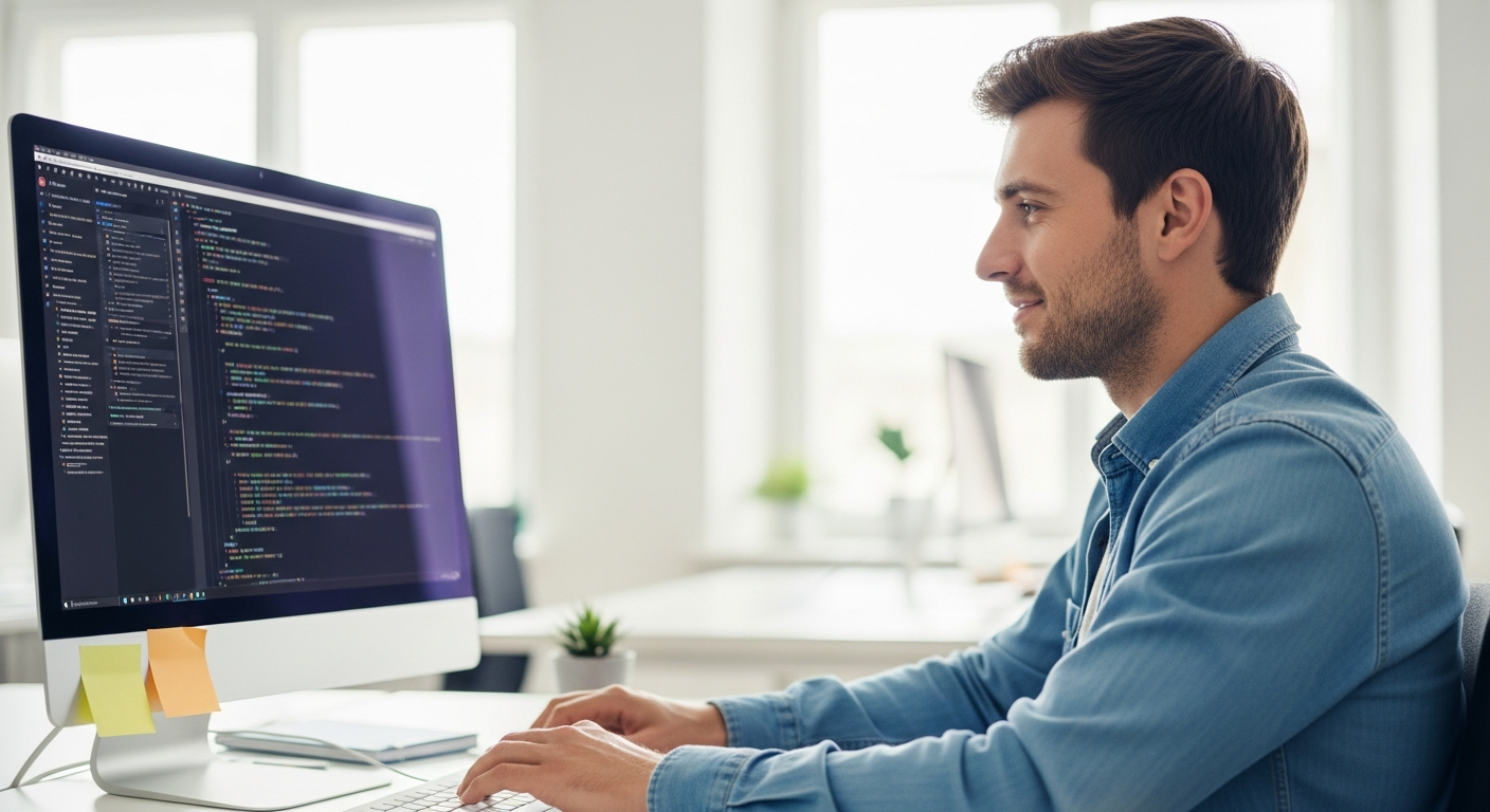 Man uses AI tool to write code on computer