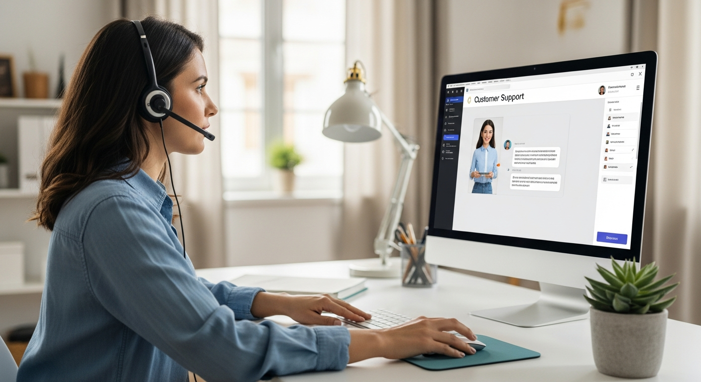 Woman uses AI to automate customer support on her computer