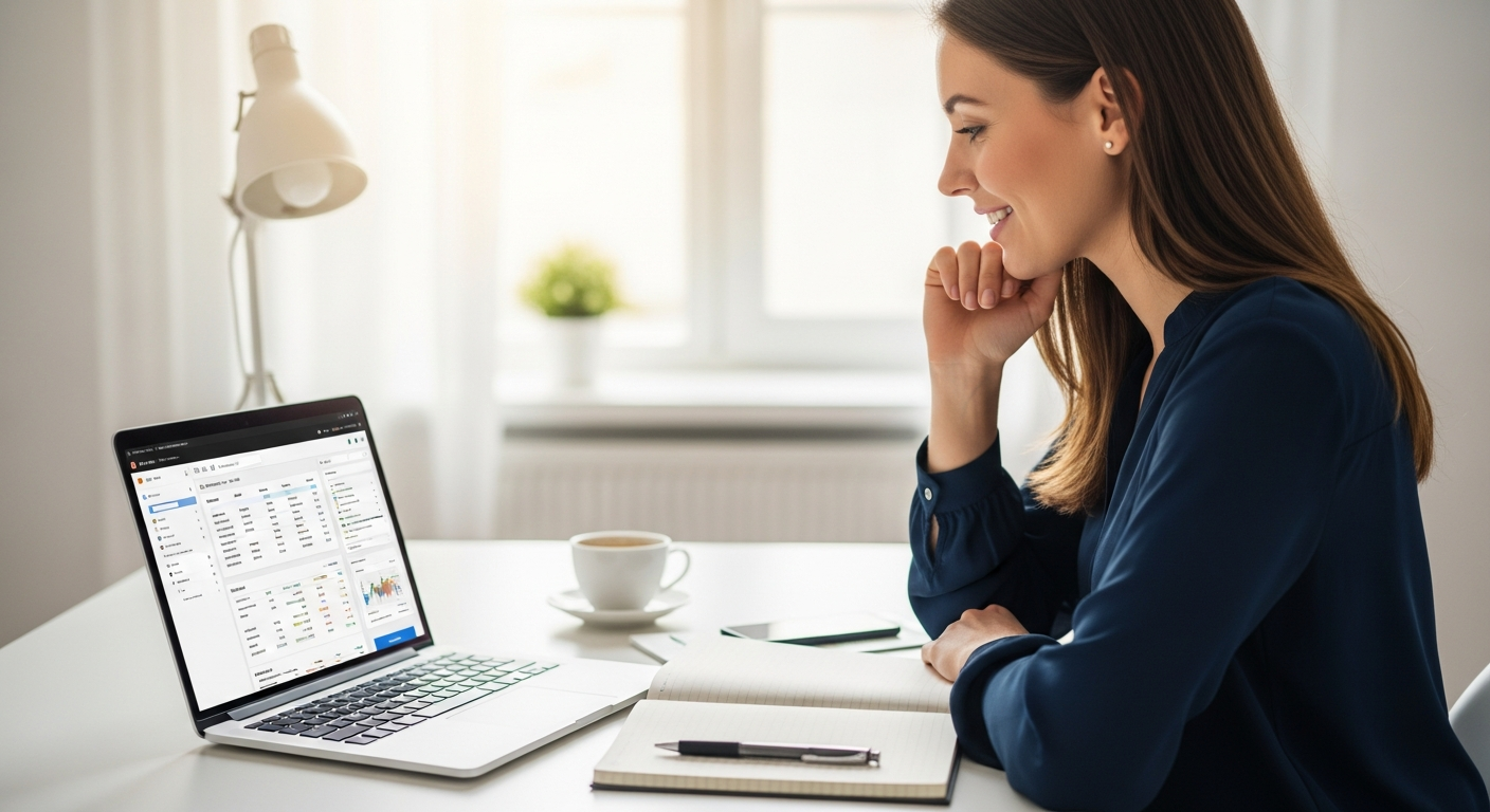 Woman using a laptop to automate social media engagement