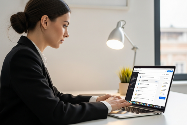 Woman using AI to-do list app on laptop