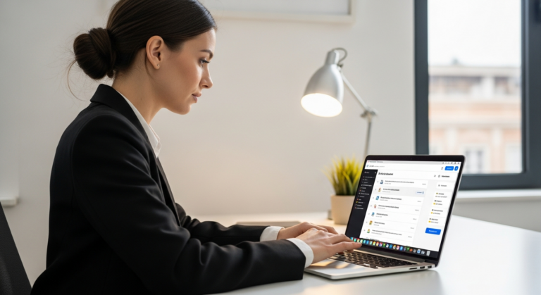 Woman using AI to-do list app on laptop
