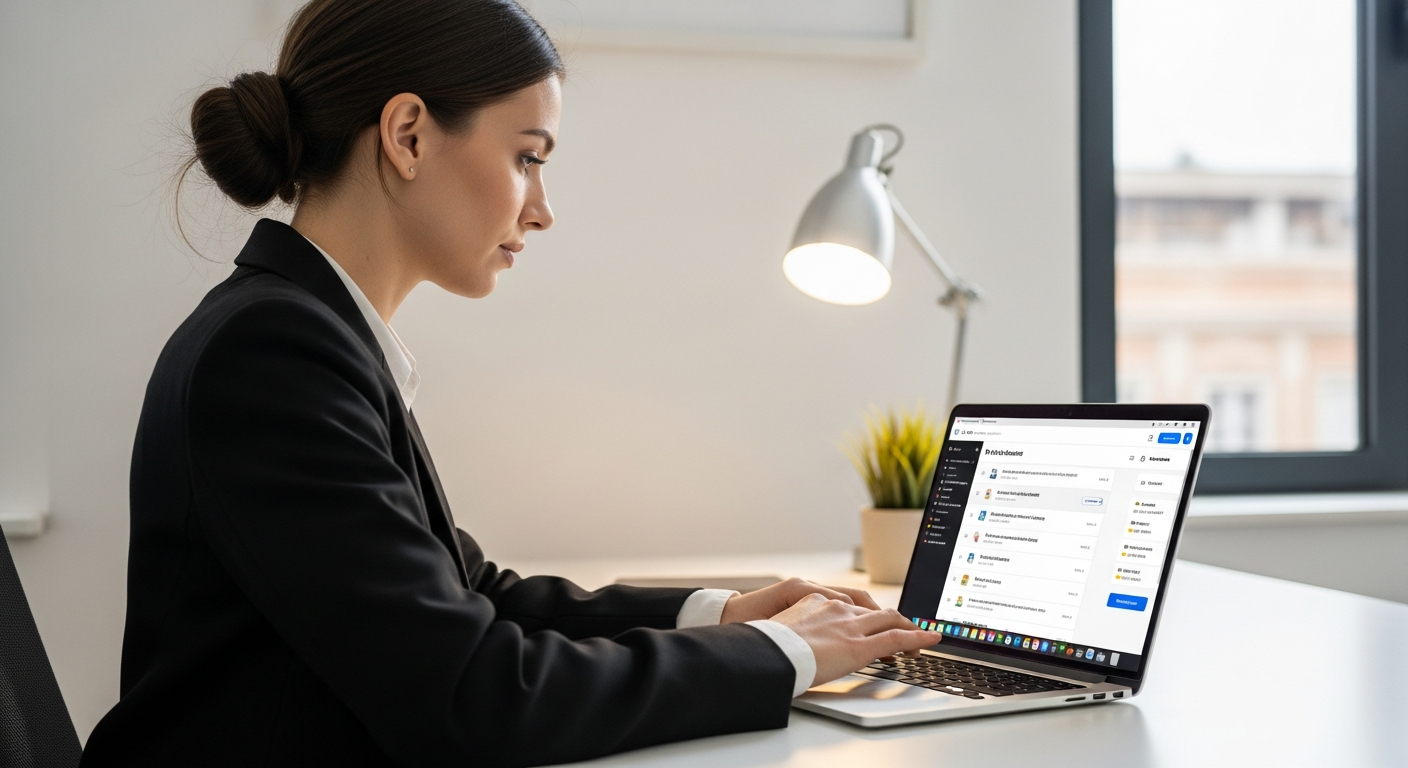 Woman using AI to-do list app on laptop