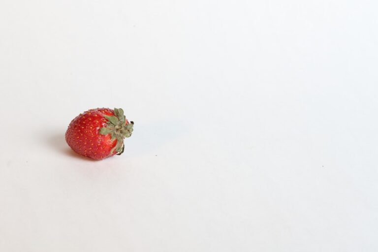 Morango vermelho usado como referência de cor e textura pra miniatura de cerâmica fria